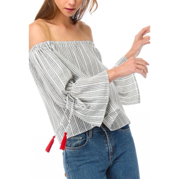 Hannah Beury Tops - LAST ONE! Off the Shoulder Top with Tassel Detail Hannah Beury Tops - LAST ONE! Off the Shoulder Top with Tassel Detail